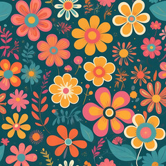 A colorful groovy floral background with flowers