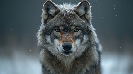 Obraz premium Gray wolf staring intensely in snowy forest.