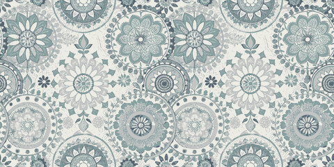 Intricate floral pattern in soothing blue tones, perfect for home decor and textile design.