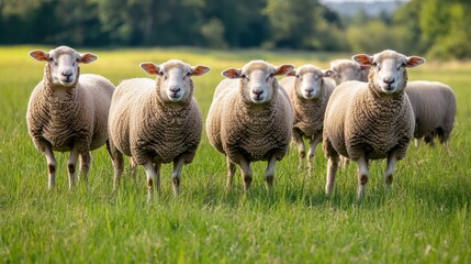 Fototapeta premium Idyllic countryside scene with grazing sheep in a lush green meadow National Ram Day