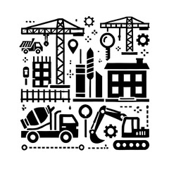 Naklejka premium illustration, vector, icon, icon art, image, art, art design, wallpaper, construction, construction black and white