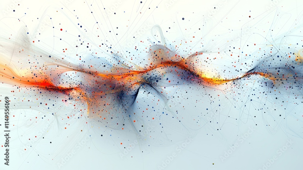 Poster A complex digital interface showcases an explosion of colors, where vibrant hues of orange and blue intertwine in fluid motions, creating a mesmerizing abstract visual
