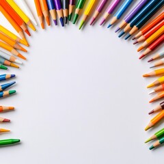 Fototapeta premium Creative drawing session with colored pencils home studio art materials indoor top view