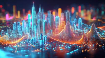 Fluid Technology Waves Over Urban Landscape