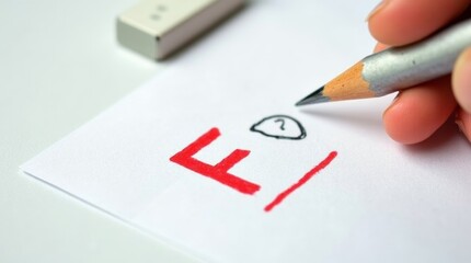 A close-up of a graded test paper with a prominent red "F" mark at the top