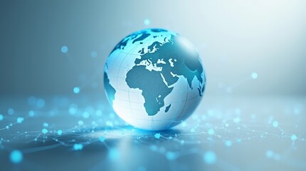 Fototapeta premium Abstract digital globe with global network connections on a white background, a technology and internet concept An abstract light blue hologram of the world in a glass sphere on a blur