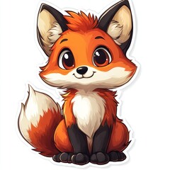 Fototapeta premium Adorable Cartoon Fox Sitting Happily