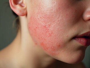 Close-up of irritated red skin showing inflammation and dryness, providing a clear depiction of skin irritation with detailed texture.