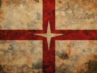 Fototapeta premium Vintage Grunge Design Featuring a Cross and Star, Red and Beige Tones, Distressed Texture, Aged Paper Effect, Old World Charm, Historical Aesthetic