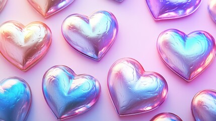 Obraz premium Pastel Iridescent Hearts Background: A Romantic Valentine's Day or Love Theme