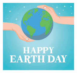 Happy Earth Day. Human Hand holding globe, earth.
