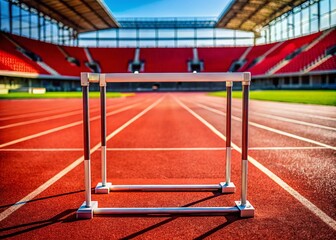 Obraz premium Running Track Hurdle, Athletic Competition, Sports Obstacle, Stadium Architecture, Outdoor Track and Field