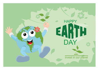 Cute Earth Cartoon for Earth Day Celebrations and Eco-Friendly Campaigns.
