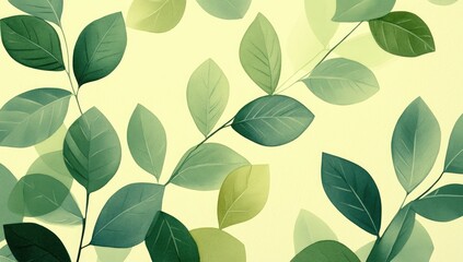 Hand-Drawn Botanical Pattern, Vintage Pencil Sketch, Green Leaves, 4K Wallpaper