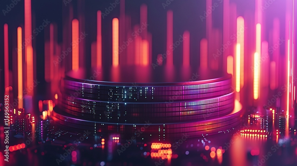 Aufkleber abstract digital platform illuminated with neon lights