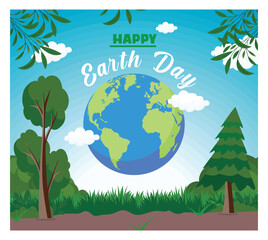 Fototapeta premium Happy Earth Day Graphic showcasing Nature and Sustainability Elements.