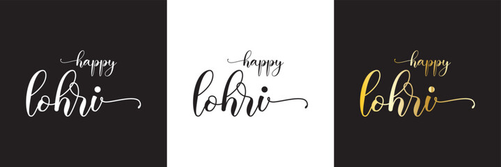 Happy Lohri Celebration Poster with text.  Vector illustration. isolated on white and black background. EPS 10
