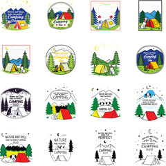 Obraz premium Cute Camping Duo T shirt Designs bundle Featuring Dogs, Perfect for Apparel or Merchandise