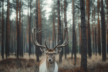 Fototapeta premium Fallow deer in the forest. Wild animal in natural habitat. Generative AI