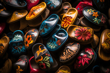 Artistic Display of Traditional Wooden Clogs - A Melange of Colors and Craftsmanship