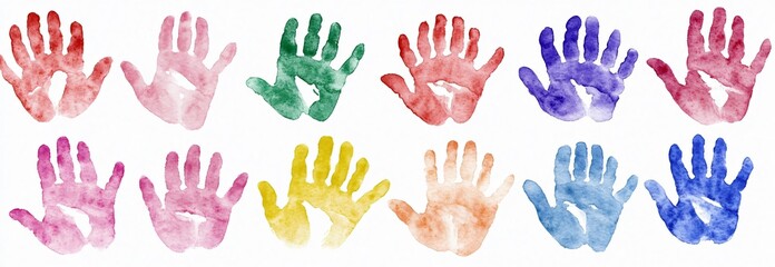 Colorful Watercolor Handprints Background Child Art