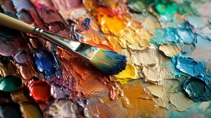 Vibrant Artist Palette with Mixed Paints and Textures