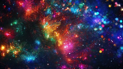 Fototapeta premium A Colorful Christmas Tree: Festive Lights and Holiday Cheer