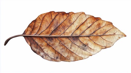 Earthy brown dry leaves show intricate and fascinating patterns on a white background. Use for design and decoration.