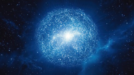 Glowing energy sphere in dark space.