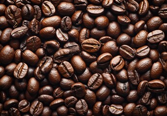 Naklejka premium Roasted Coffee Beans Background Texture Close Up