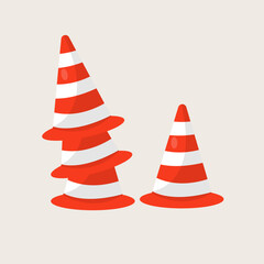 stacked traffic cone vector. flat design cartoon. Traffic cones as symbols or warnings on the road
