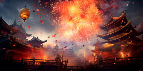 firecracker display, symbolizing the banishment of evil spirits and the welcome of a prosperous year.