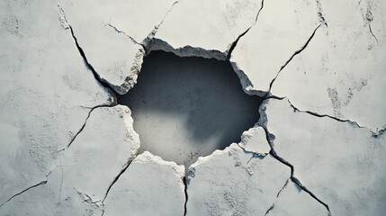 Broken concrete wall or cracked ground texture effect on transparent background. Fissure split hole in drought distressed surface. Realistic 3d vector destruction fracture in cement or paint floor.