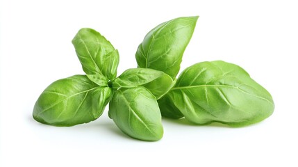 Stunning Close-Up of Fresh Basil Leaves Isolated on a White Background, Highlighting the Delicate Green Textures and Aroma of This Culinary Herb.