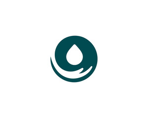 Abstract water drop over human hand logo design. Liquid aqua symbol.  illustration