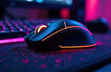 Gaming mouse with rgb lighting on desk