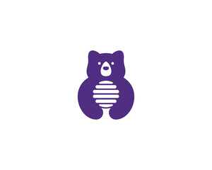 Abstract bear and hive in negative space  logo. Creative animal honey zoo logotype.