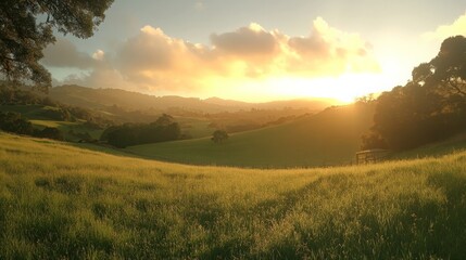Obraz premium Serene Sunset Over Rolling Hills in Vibrant Colors