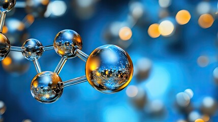 Clean and professional glass molecule horizontal layout with vibrant lighting effects, suitable for scientific themes.