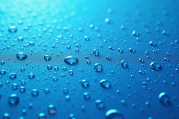 Macro View of Sparkling Water Droplets on a Cool Blue Backgroun