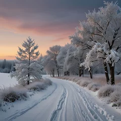 Selbstklebende Fototapeten winter landscape with snow covered trees © vectopoint