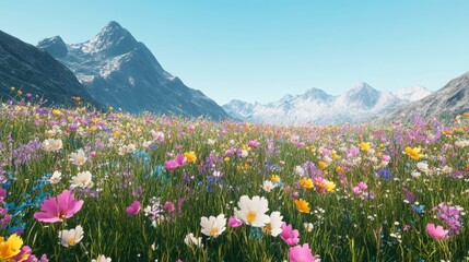 Obraz premium Colorful Wildflowers in a Peaceful Meadow Landscape