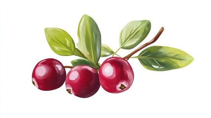  Isolated Cranberry Illustration on White, Fresh and Healthy Holiday Berry, Symbol of Thanksgiving and Festive Season