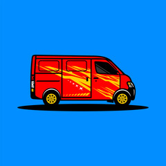 cool red van with yellow variations side view vector illustration