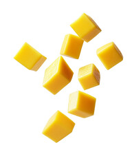 Falling mango cube isolated on white background clipping path