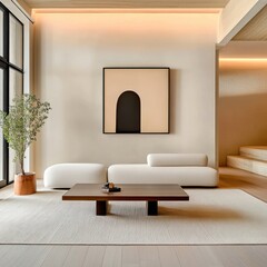 Fototapeta premium Serene Japandi Living: A Minimalist Interior Design for Modern Homes