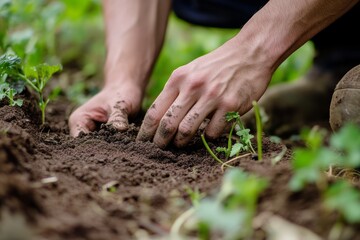 Farmer assessing soil moisture levels on an organic vegetable farm for optimal crop growth