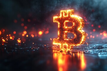 Illuminated blockchain symbol in business innovation presentation with ample side copy space
