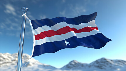 Fototapeta premium 3D Render Flag Waving Mountain Background
