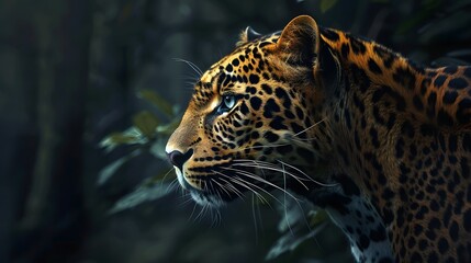 Obraz premium Majestic Leopard Staring Intently in a Lush Forest Environment